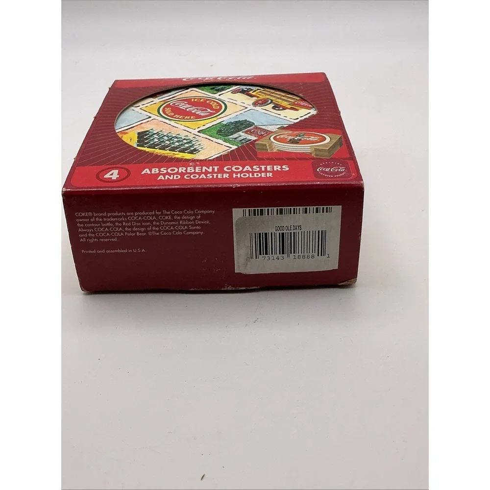Coca Cola stoneware coasters with cork back. Set Of 4.